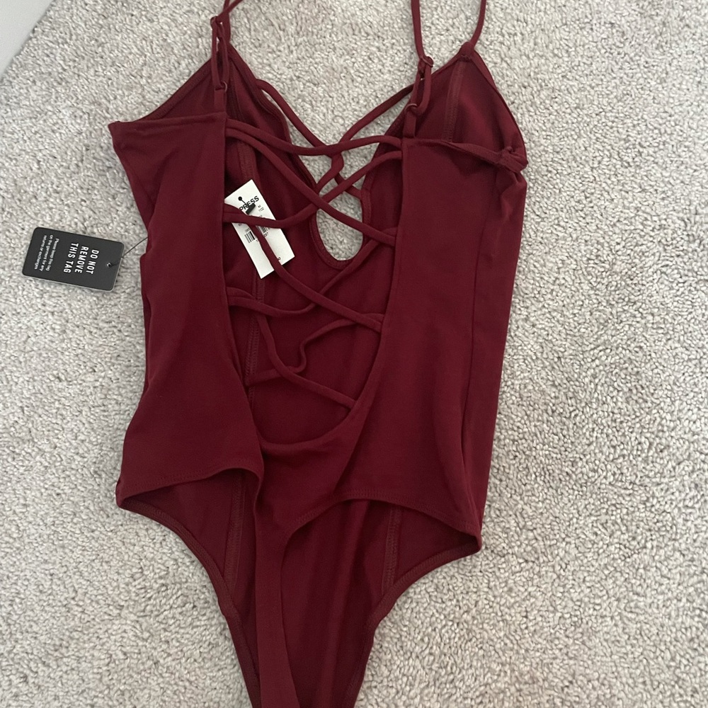 Express red thong bodysuit